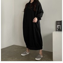 [비비애르] 캥거루 포켓 맨투맨 기모 맥시 롱 원피스 박시한 빅사이즈 주머니ops