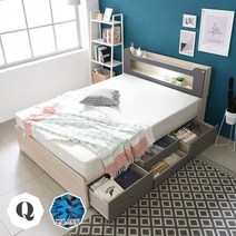 [2만원 즉시할인]장인가구 스텔라 LED 수납헤드 4서랍 침대 퀸+컴포트본넬매트, 워시그레이
