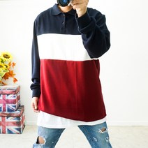 4XL 단가라 3단 배색 빅사이즈카라티 긴팔티셔츠