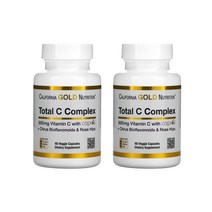 1+1 캘리포니아골드뉴트리션 토탈 C 콤플렉스 Capros 500mg 60베지캡슐 메가도스 아스코빅애씨드 아스코르브산 로즈힙 개장미 만다린 자몽 레몬 암라 인디안구스베리