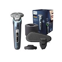 필립스 PHILIPS 시리즈 9000 전기 면도기(습식 및 건식) S9987/55 민감한 피부에도 밀착 면도 듀얼 스틸 정밀 면도날 압력 가드 센서 유연한 360도 헤드 15065, Includes beard styler attachme
