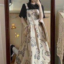 Hprince 여성 봄/여름 홍콩 스타일 한국어 스타일 곰 오버올 스트랩 드레스 세트 여성 학생 + 모든 경기 반팔 탑