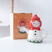 도자기 주전자+컵 일체세트 손잡이 찻주전자 뚜껑포함 대용량 창의적 귀여운 캐릭터 티포트 설탕 포트 물컵 우유 커피 가정용 선물용, 레드-bakuu