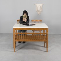 라로퍼니처 헤이즐 1200 천연 대리석 4인용 식탁 세트 원목 테이블, 식탁+의자2+벤치1
