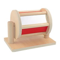 GHSHOP 몬테소리 롤링 드럼 아기 나무 장난감 1-3세 유아용 거울과 벨 감각 발달 장난감 아기 장난감 선물, 21cm x 13.5cm x 15cm, 목재, 여러 가지 빛깔의