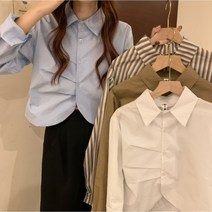 하늘색셔츠 여성 봄 디자인 센스 니치 셔츠 기질 하이 엔드 시크 시크 아름다운 반팔 탑