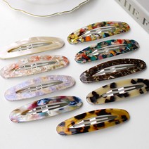 타원 8.5cm 호피 마블 자개 빅사이즈 큰 프랑스 똑딱핀