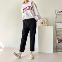 두나인 여성 입술 스판 면 밴딩 세미 배기 팬츠 빅사이즈
