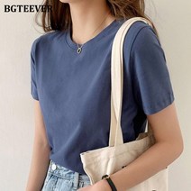 BGTEEVER 캐주얼 반팔 여성 풀오버 탑스 써머 오넥 솔리드 티셔츠 심플 루즈 티 6 색