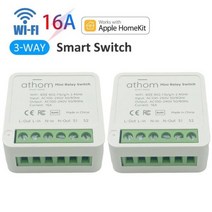 와이파이 릴레이 모듈 24v 12v Aubess Homekit 미니 DIY WiFi 3-Way 16A 100-240V 스마트 스위치 홈 자동화 Apple 앱 홈으로 작업, 16A 2PCS