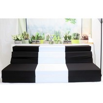 SEJEL.F (세젤에프) 5단 폴리 접이식 매트리스 빨아쓰는 고밀도 HR스펀지 싱글매트 소파베드 블랙 & 화이트 7.5CM, 화이트 & 블루