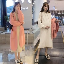 패션 여성 임부 가을 패션 캐주얼 코디 니트 코트+후드 루즈핏 니트 원피스