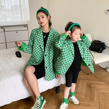 가족시밀러룩 모녀 봄옷 체크무늬 미니멀 오버핏 맘커플룩