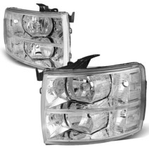 Auto Dynasty 공장 스타일 할로겐 헤드라이트 어셈블리 쉐보레 실버라도 1500 2500HD 3500 GMT900 2007-2014 운전자 및 조수석 측 스모크 렌즈, Chrome Housing