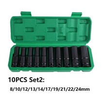 임팩트드라이버 전기임팩 전동임팩 8-24mm 렌치 소켓 세트 전기 충격 육각 헤드 키트 금속 재질 Makita 용 고경도 및 내구성, Set 2