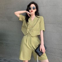 FANSYLI 여성 봄여름 정장 반바지 와이드 팬츠 투피스