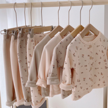 돌 아기 유아 아동 키즈 남자 여자 아이 봄 가을 간절기 남매룩 자매룩 형제룩 둥이룩 베이지색 플라워 와플 라운드넥 긴 팔 상하 세트 오늘 출발