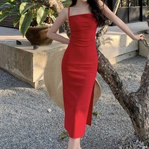 따봉오빠 여성 슬림 핏 핫 썸머 나시 롱 원피스 레드(DB402)