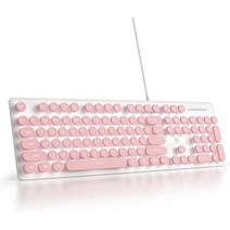 Mosptnspg 와이어드 Quiet Membrane 키보드 풀 사이즈 104-Keys 레트로 punk Typewriter 화이트 LED 백릿 ，USB 울트라 슬림 게이밍 ABS, V8Pink