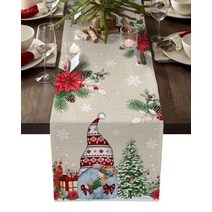 크리스마스테이블매트 포인세티아 눈사람 눈송이 리넨 테이블 러너 식탁 웨딩 크리스마스 장식 세탁 가능, 03 200x33cm 78x13inch, 02 LXM11787