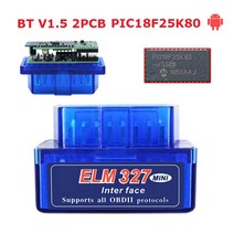 진짜 ELM327 V15 블루투스 호환 PIC18F25K80 칩 더블 PCB 자동차 스캐너 OBD2 ELM 327 15 BT/WIFI 자동 코드 리더 안드로이드, 01 BT V1.5 2PCB Blue