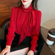 스카프 블라우스 여성의류 봄 디자인 소풍 서양풍 패션 루즈핏 상의 블라우스