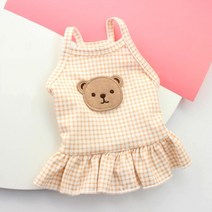 (BND-S11) 끈나시 원피스 강아지옷 조끼 봄옷 여름옷 올인원 애완견 용품 겨울옷, 베이지_L