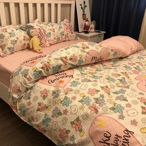 누빔이불커버 워싱면 4종세트 침상용품 여름 이불커버 이불 학생기숙사 침대싱글 3이불3피스세트 남성 4, C04-야옹 향기 b