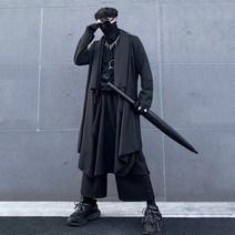 남성용 롱 윈드 브레이커 블랙 코트 슬림 핏 느슨한 오버 니 롱 윈드 브레이커 코트 일본 패션 윈드 브레이커