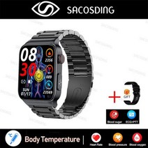 2022 혈당 스마트 워치 남자 심전도 모니터 혈압 체온 Smartwatch IP68 방수 피트니스 트래커117254, Steel Black A