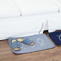 목화솜충전 면소재 쿠션 주방발매트 욕실발깔개 바닥깔개, 물고기자수 그레이