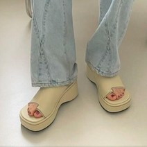 다잇템 [다잇템] 여자 웨지힐 무지 플립플랍 두꺼운굽 자수 레자 SS 슬리퍼