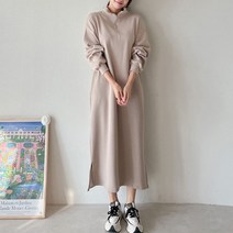 퍼니걸스 5712 데일리 루즈핏 기모 반집업 롱 원피스 여성의류