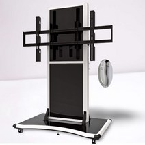 마운트피아 EMS-1W 55~86 전동형 이동식티비스탠드 티비거치대 전자칠판, 실버, 유리선반+카메라선반