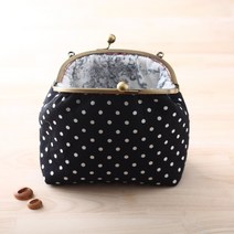 [DIY키트 패키지] 프레임파우치가방만들기 블랙도트3 체인별도구매 겉감디자인선택가능 손가방만들기, 블랙도트