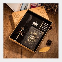 유럽식 스팀펑크 다이어리 복고 블랙펑크본세트 블랙깃털 비밀번호 일기장, 펑크본세트그린깃털