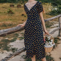 도오빠 여성 원피스 롱원피스 쉬폰원피스 엠파이어원피스 플라워 브이넥 반소매원피스 시원한 편안한 여자원피스 캐주얼 데일리 여름원피스 패션 여름 꽃무늬원피스 여름롱원피스 여자쉬폰원피스 여자롱원피스 국내배송