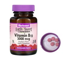 블루보넷 뉴트리션 EarthSweet Chewables 비타민B12 시아노코발라민 라즈베리 2 000mcg 츄어블정 90정, 1병