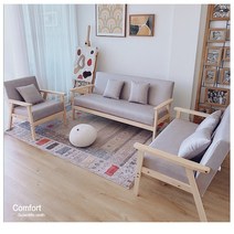 소파의자 정교한 생활패브릭 소파베드 심플한 패션 소파, 4인용+쿠션 3개, 린넨 원단-은회색