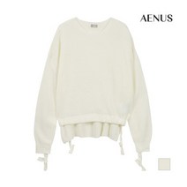 [니] [AENUS] 여성 끈장식 루즈핏 라운드 트_O/WHITE