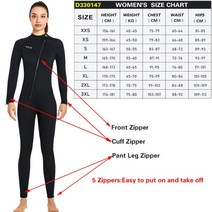 다이빙후드 모자 3MM 네오프렌 잠수복 앞 지퍼 남자 카이트 서핑 여성 카약 수영 스쿠버 다이빙 및 스노클링 스피어 낚시, 47.D330147 Women Black - XL