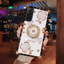 우꾸모 갤럭시 S 22 플러스 울트라 럭셔리 클로버 큐빅 핑거 스마트 링 실리콘 케이스 갤 S22+ 핸드폰케이스 AC1596