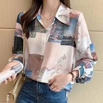 풍기인견블라우스 아사면 썰스데이아일랜드 시어서커 자켓형 아사 아일렛 허리밴딩 빈티지 패션 인쇄 긴팔 셔츠 2022 봄 한국 턴 다운 칼라 싱글 브레스트 캐주얼