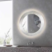 아크릴 화장실 투명벽걸이거울 LED욕실거울 인테리어, 유리 가장자리 파란색 삼색조명 80cm