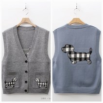 여성 필드 골프니트 체크퍼피 양포켓 브이넥 니트 오픈 가디건 조끼 베스트