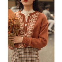 자카드 스웨터 여성 코트 루즈핏 나른한 니트 카디건 상의 zhenzhikaishanNo.01