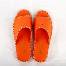펀칭봉합 고급 가죽 실내슬리퍼 거실 실내화 호텔 거실화 병원 유치원 사무실, 오렌지