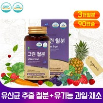 그린 철분 영양제 유산균 추출 비헴철 철분제 여성 임신 준비 초기 임산부 출산후 수유부 성장기 어린이 청소년 부족 보충제 선물, 90캡슐, 800mg
