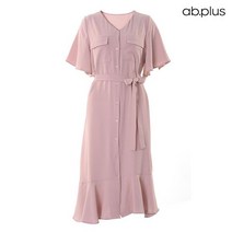 에이비플러스 ab.plus 브이넥 리본끈 포인트 러플 원피스 (LSW5MO43A)