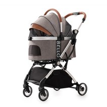 강아지유모차가드 모차 대형견 소형견 애견 애묘 강아지 고양이 유모차분리형 애완 동물 용 알루미늄 합금 트롤리 테디 카트로드 베어링 작은, 회색